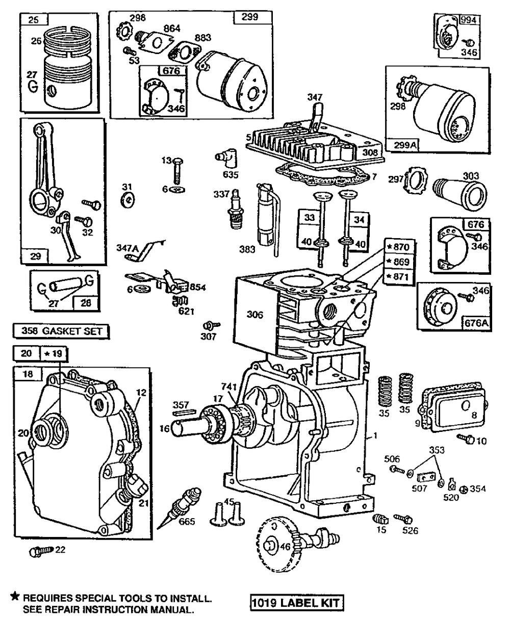 Cylinder,crankcase,cylinder Head Diagram and Parts List for 80202-1722-01  Briggs and Stratton Engine